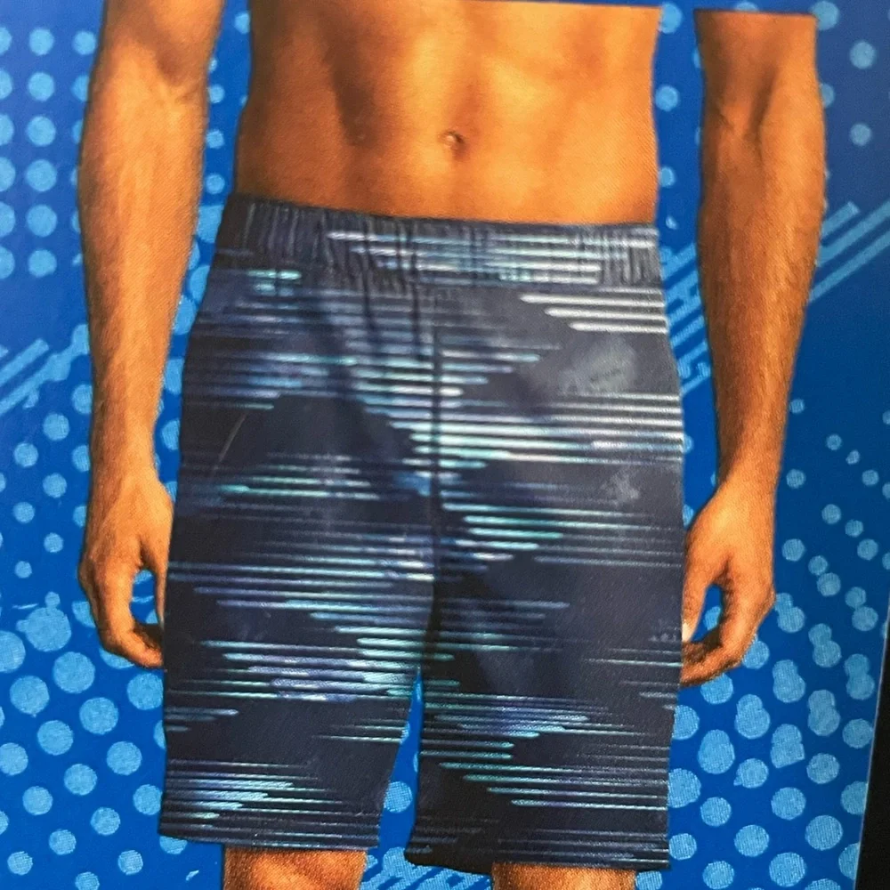 Speedo TechVolley Navy Blue Streaked Swim Trunks  Way Stretch UPF 50+ NEW XXL